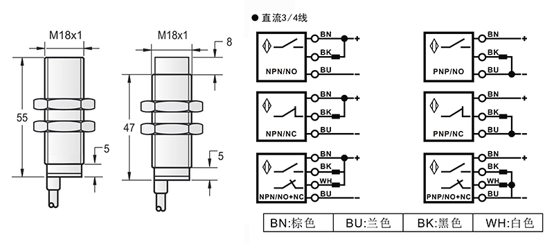 M18長(zhǎng)距離電感式接近開關(guān)出線式